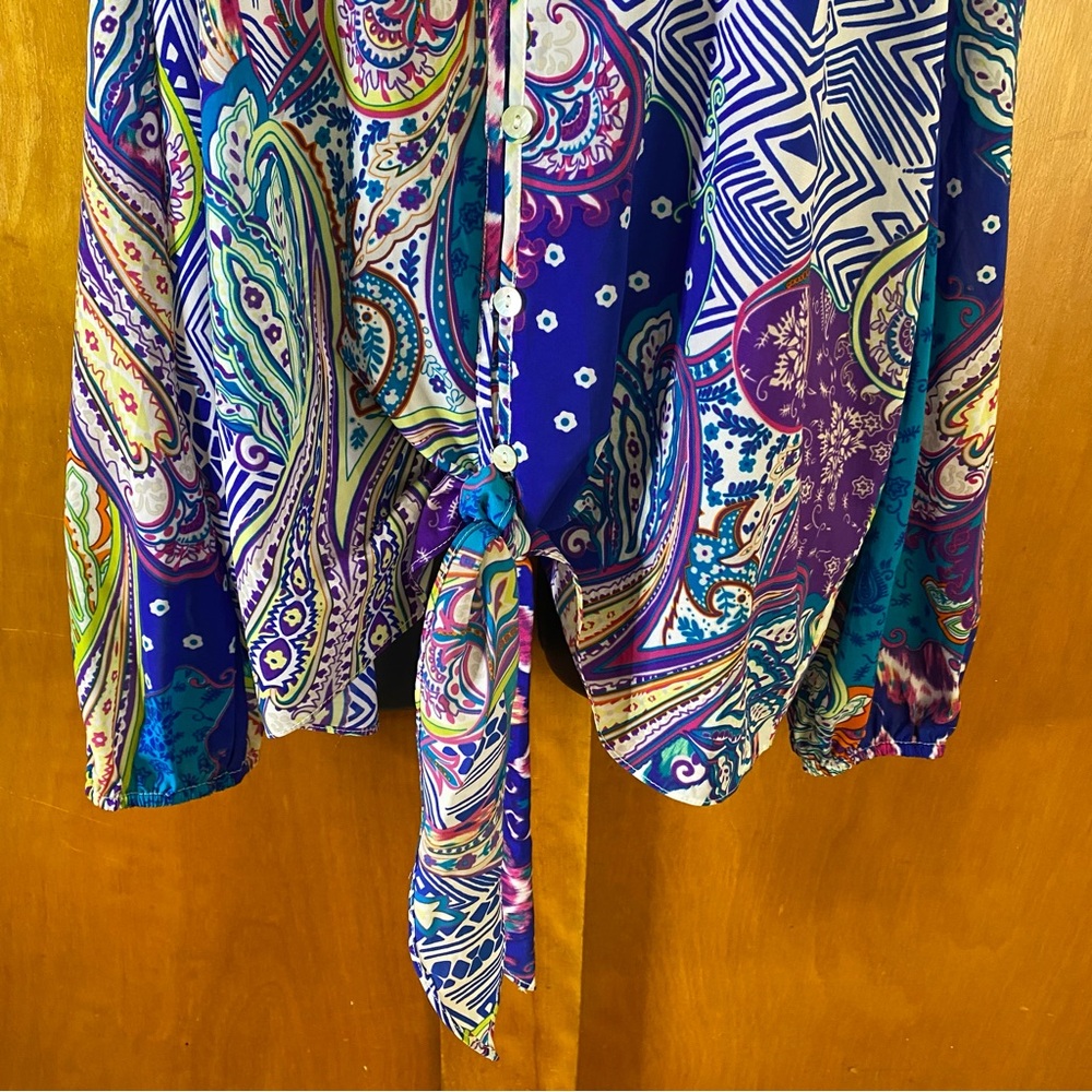 Chico's Vibrant Multicolor Patterned Cold Shoulde… - image 8